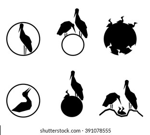 Stork's nest black and white silhouette isolated object