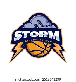 Storm basketball athletic club vector logo concept isolated on white background. Modern sport team mascot badge design