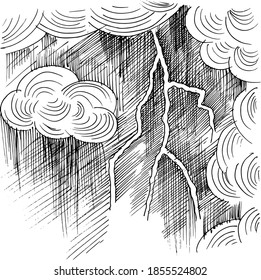 Tormenta. Esbozo en blanco y negro. Ilustración del vector