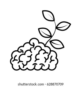 storm brain with leafs plant isolated icon