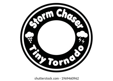 Storm Chaser Tiny Tornado Text. Circle, Cloud, Raining, Lightning Tornado. Illustration Black Color.