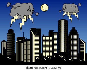 Storm in the city, vector illustration