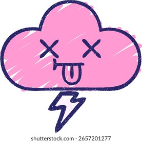 Dibujo de la tiza de la nube de la tormenta en color neón brillante