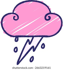 Dibujo de la tiza de la nube de la tormenta en color neón brillante