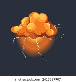 Storm cloud of colorful set. Lightning bolts come to life in this animated cartoon design. They dance across the dark canvas of the stormy night. Vector illustration.