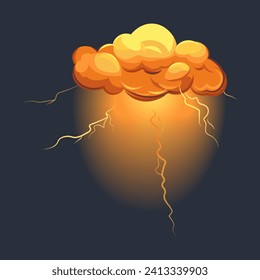 Storm cloud of colorful set. Nature puts on a spectacular show with this electrifying cartoon design. Lightning arcs through the inky blackness of the night. Vector illustration.