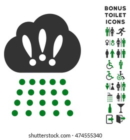 Storm Cloud icon and bonus man and woman lavatory symbols. Vector illustration style is flat iconic bicolor symbols, green and gray colors, white background.