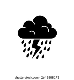 Storm Cloud Icon with Heavy Rain in Bold Silhouette for Weather and Climate Graphics