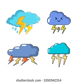Storm cloud icon set. Cartoon set of storm cloud vector icons for web design isolated on white background