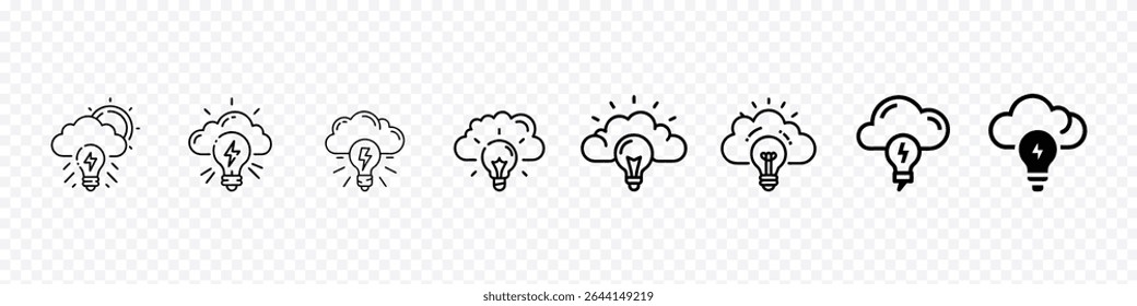 Storm Cloud e Lightbulb Ícone - Superando Confusão e Encontrando Clareza, Tempestade nuvem clareando com lâmpada atrás ícone representando inovação, clareza de ideia, superando confusão