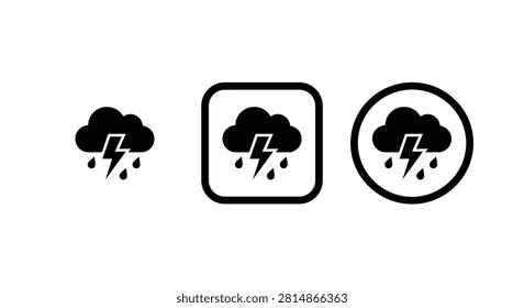 Storm cloud with lightning and raindrops flat icon set black silhouette weather precipitation tempest downpour pictogram graphic symbol