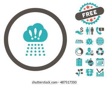 Storm Cloud pictograph with free bonus design elements. Vector illustration style is flat iconic bicolor symbols, grey and cyan colors, white background.