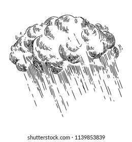 Storm cloud   rain  Sketch  Engraving style  Vector illustration 