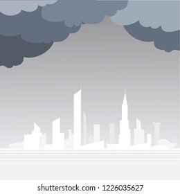 Storm clouds hung over the metropolis. Minimalistic illustration, copy space