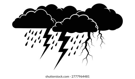 Storm clouds with lightning and rain black silhouette high quality professional detailed
