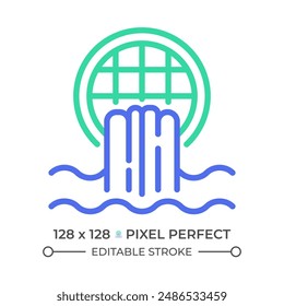 Storm drain two color line icon. Wastewater runoff. Water management. Flood prevention. Urban infrastructure bicolor outline symbol. Duotone linear pictogram. Isolated illustration. Editable stroke
