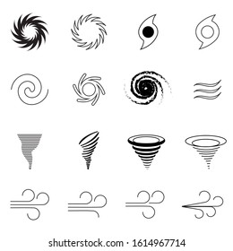 Storm flat icons collection set (Tornado ,Typhoon ,Cyclone ,Hurricane ,Wind ,Windy) isolated on white background.Vector.Illustration.