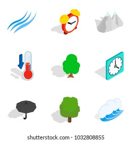 Storm front icons set. Isometric set of 9 storm front vector icons for web isolated on white background