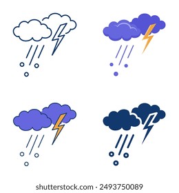 Storm and hail icon set in flat and line style. Hailstorm, thunderstorm symbol. Vector illustration.