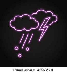 Storm and hail neon icon. Hailstorm, thunderstorm symbol. Vector illustration.