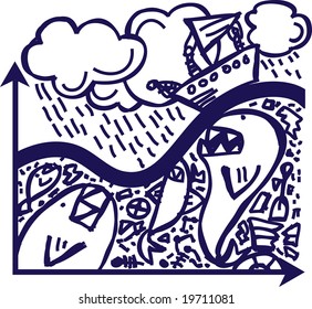 Storm. The hand-draw on the graph: the boat in the strong storm, like metaphors of business difficulties.
