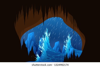 Storm and high waves at the cave in the sea