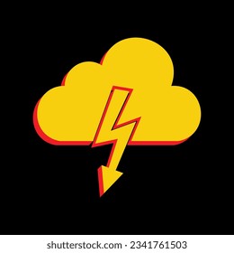 Icono de tormenta. Icono Amarillo extruido 3D con los lados rojos un fondo negro. Ilustración.