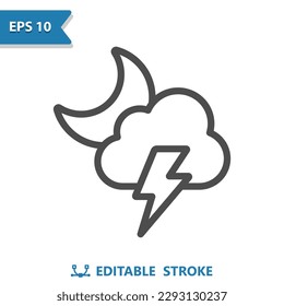 Storm Icon - Cloud, Lighting Bolt, Lightning Storm, Weather, Moon, Night. Professional, pixel perfect icon, EPS 10 format.