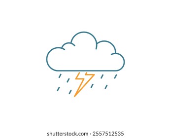 Storm icon, Cloud with raindrops and lightning bolt, weather forecast