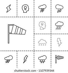Storm icon. collection of 13 storm outline icons such as thunder, wind cone, flash, rain, head with keyhole. editable storm icons for web and mobile.