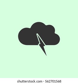 Storm icon flat. Grey vector symbol on green background