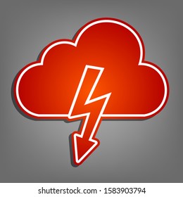 Storm icon. Flat red icon with linear white icon with gray shadow at grayish background. Illustration.