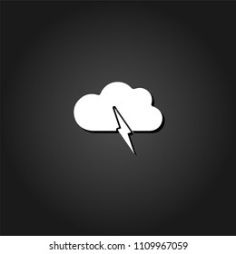 Storm icon flat. Simple White pictogram on black background with shadow. Vector illustration symbol
