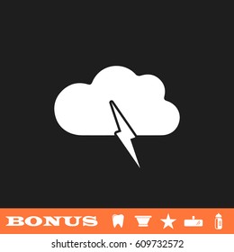 Storm icon flat. White pictogram on black background. Vector illustration symbol and bonus button tooth, vase, star, mirror, bottle