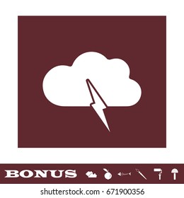 Storm icon flat. White pictogram on brown background. Vector illustration symbol and bonus icons