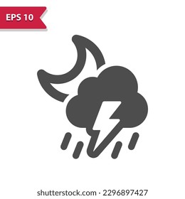 Storm Icon. Rain, Raining, Cloud, Moon, Night, Lightning Bolt, Lightning Storm, Weather. Professional, pixel perfect vector icon.