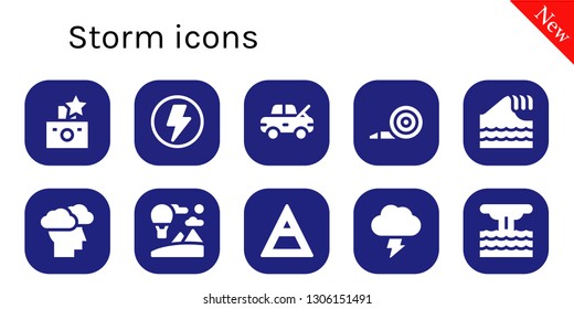 storm icon set. 10 filled storm icons.  Simple modern icons about  - Flash, Damage, Blower, Tsunami, Storm, Sky, Air, Eruption
