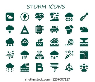  storm icon set. 30 filled storm icons. Simple modern icons about  - Weather, Flash, Storm, Sky, Hail, Electric, Air, Electrical, Damage, Cloudy, Rain, Forest fire, Disaster, Blower