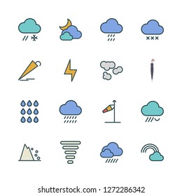 storm icon set. vector set about falling debris, wind sign, tornado and light bolt icons set.