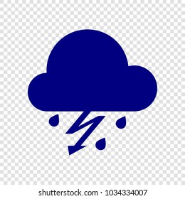 Storm icon. Vector. Navy blue flat icon on transparent background.