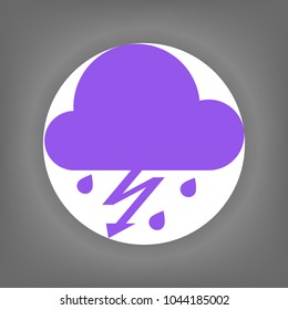 Storm icon. Vector. Violet icon on white circle with shadow at gray background.