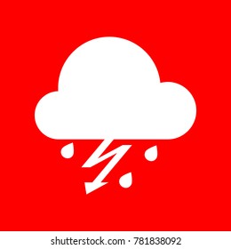 Storm. icon. Vector. White icon on red background. Isolate.
