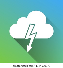 Storm-Symbol Weiße Ikone mit grauem, unbegrenztem Schatten auf grünem bis blauem Hintergrund. Illustration.