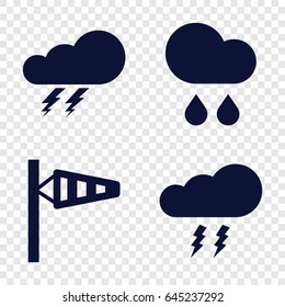 Storm icons set. set of 4 storm filled icons such as thunder, wind cone, rain