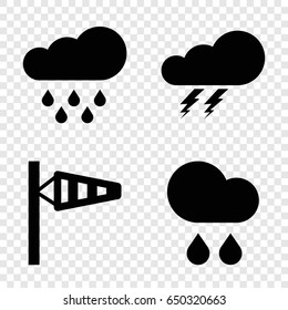 Storm icons set. set of 4 storm filled icons such as thunder, wind cone