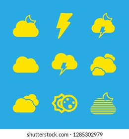 storm icons set with electrical storm at night, clouds of storm and eclipse vector set