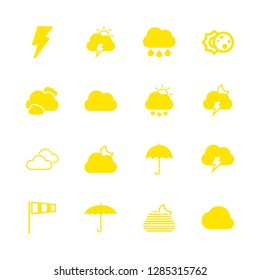 storm icons set with umbrella, eclipse and clouds black storm weather symbol vector set