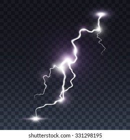 Storm Lightning Bolt. Isolated On Transparent Black Background. Vector Illustration, Eps 10.