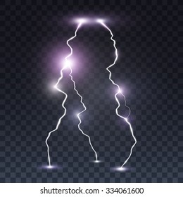 Storm lightning bolt. Isolated on transparent black background. Vector illustration, eps 10.