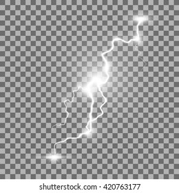 Storm Lightning Bolt. Isolated On Transparent  Background. Vector Illustration, Eps 10.